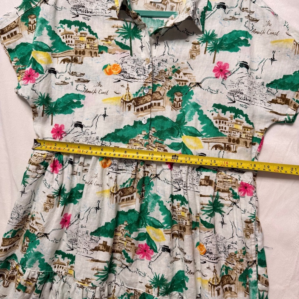 Cynthia Rowley 100% Linen Amalfi Coast Novelty Print Tiered Dress Small Boho - Picture 6 of 9